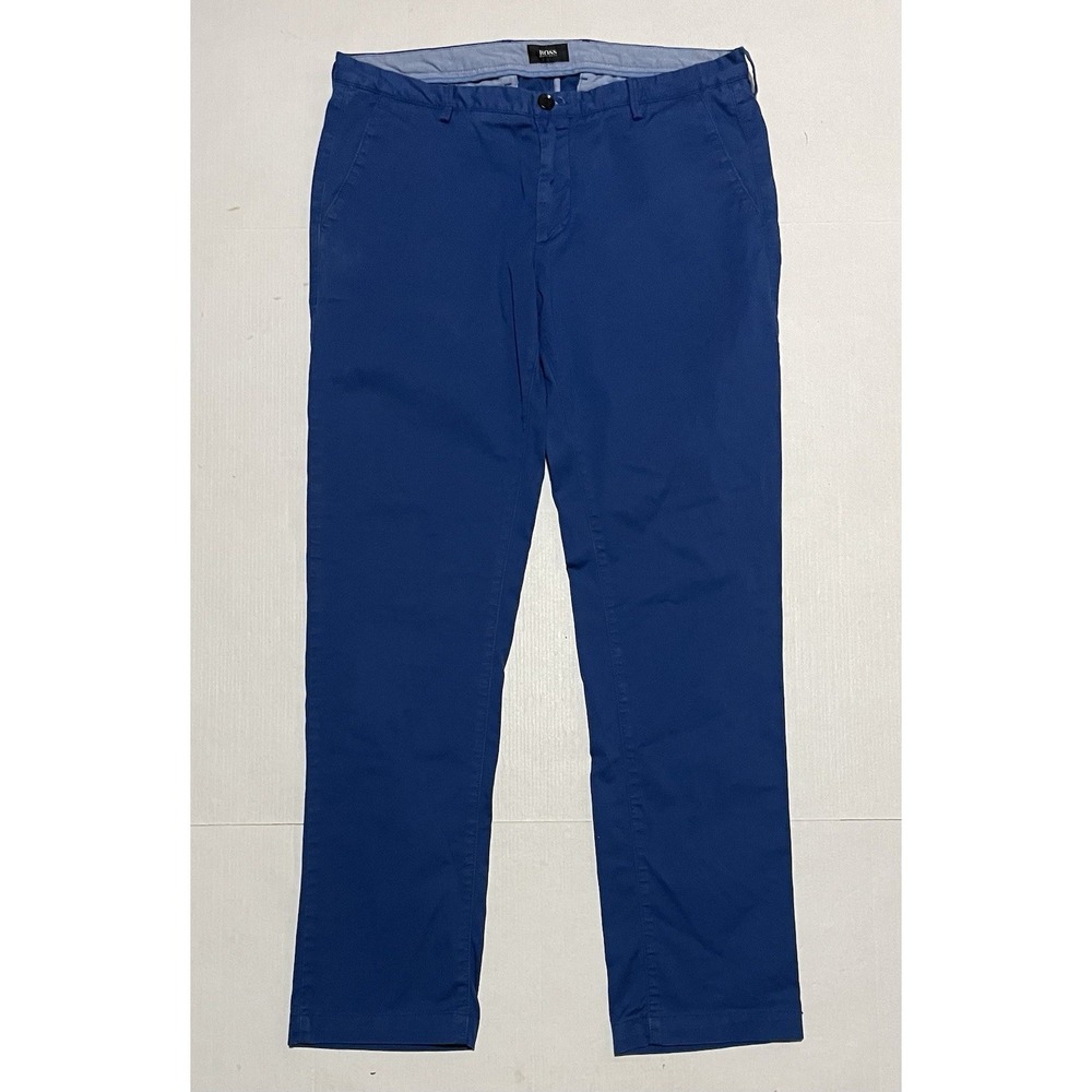 Hugo Boss Stretch Chino Pants Men's Blue Flat Front Straight Leg Size 32 X 29.5